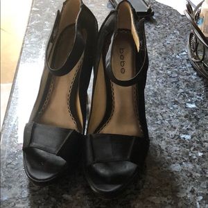 Black Satin Bebe Heels
